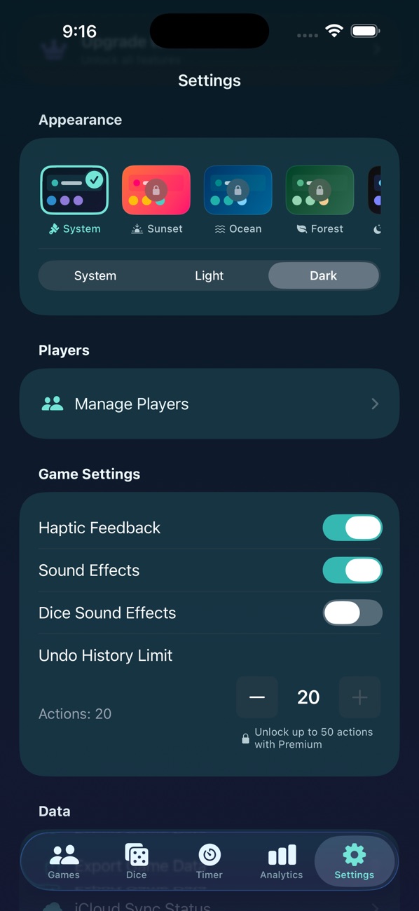 RoundsKeeper settings with appearance themes