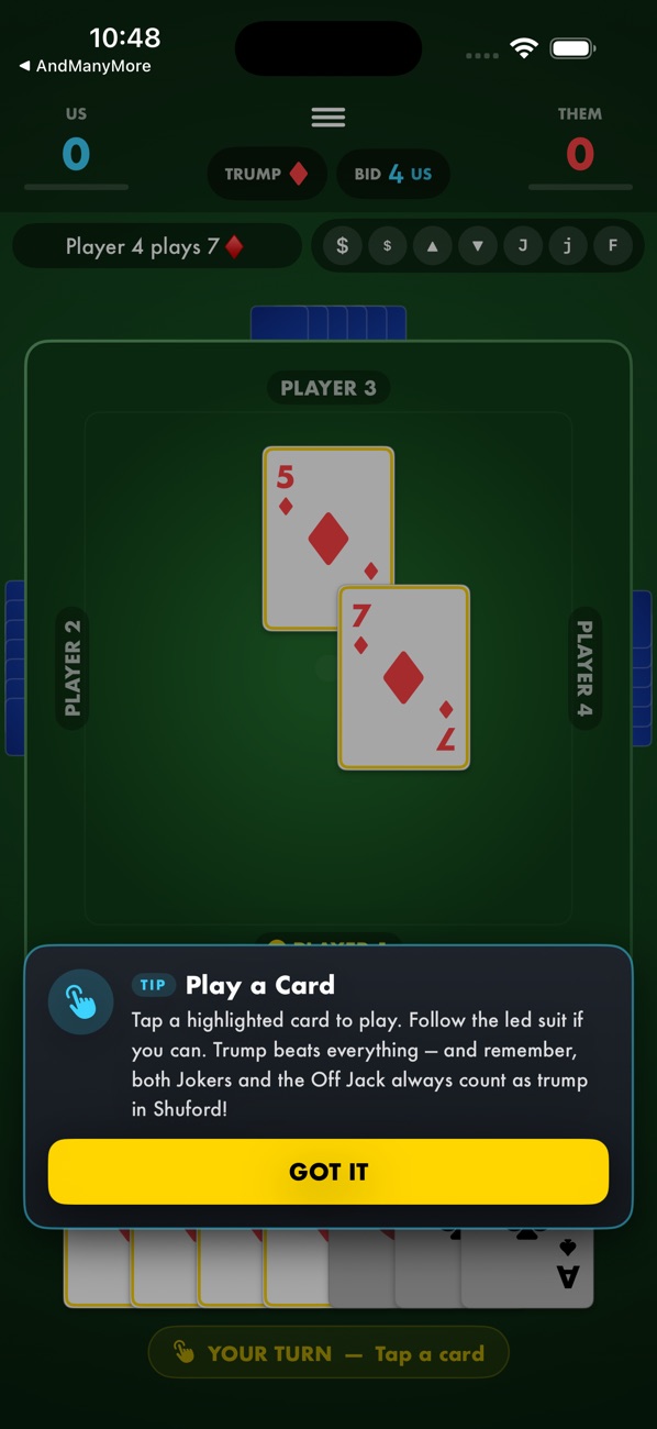 Setback in-game tutorial explaining how to play a card